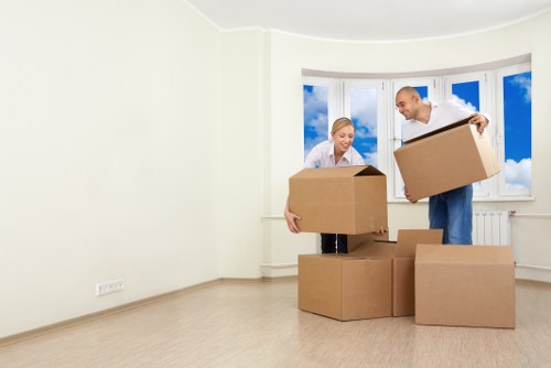 Commercial movers transporting office items during a Kensington relocation
