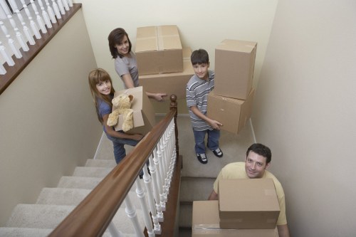 Boxes and furniture prepared for transport in Kensington